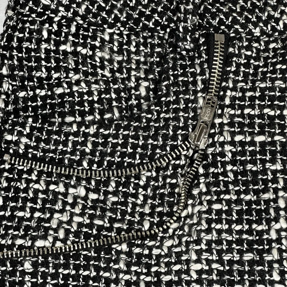 ALLEN B. by ALLEN SCHWARTZ Textured Tweed Mini Skirt Black White Zipper‎ Pockets - Picture 4 of 6